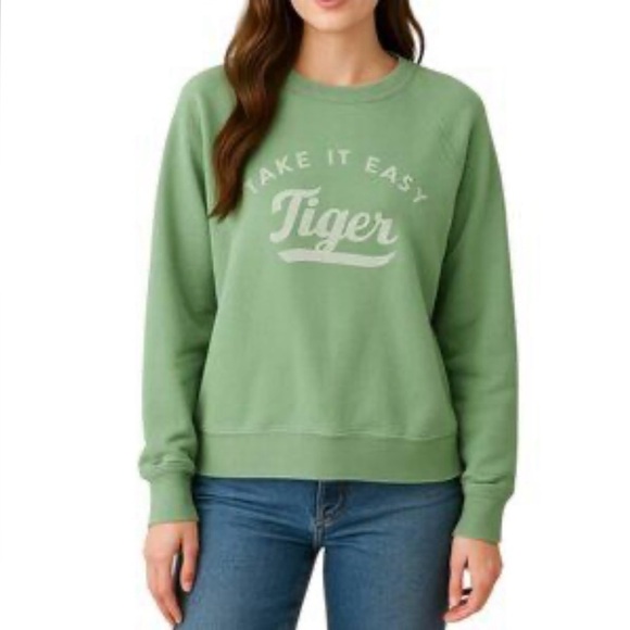 aerie Tops - Aerie Take It Easy Tiger 100% Cotton Green Sweatshirt NWT XL